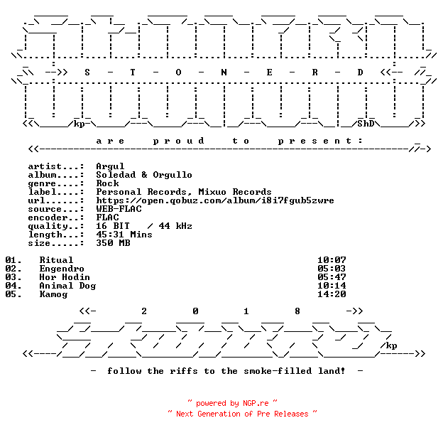 NFO for the release Argul-Soledad_and_Orgullo-16BIT-WEB-FLAC-2026-STONERD by STONERD