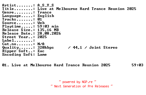 NFO for the release A_S_Y_S-Live_at_MELBOURNE_HARD_TRANCE_REUNION_2025-WEB-2025-XTC_iNT by XTC_iNT