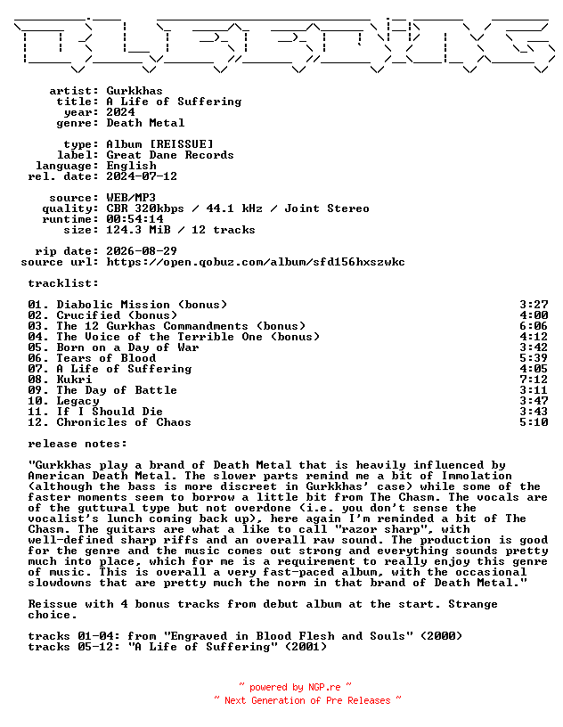 NFO for the release Gurkkhas-A_Life_of_Suffering-Reissue-WEB-2024-BLEEDiNG by BLEEDiNG