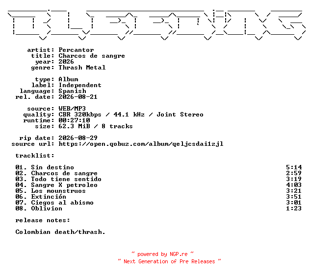 NFO for the release Percantor-Charcos_de_sangre-ES-WEB-2026-BLEEDiNG by BLEEDiNG