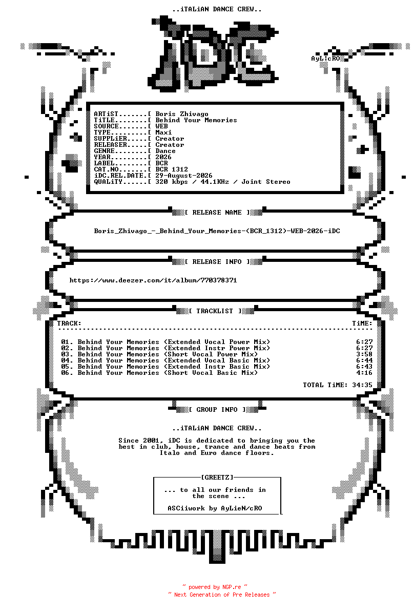 NFO for the release Boris_Zhivago_-_Behind_Your_Memories-(BCR_1312)-WEB-2026-iDC by iDC