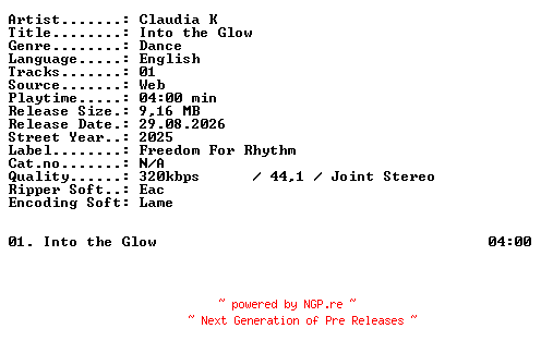 NFO for the release Claudia_K-Into_the_Glow-SINGLE-WEB-2025-XTC_iNT by XTC_iNT
