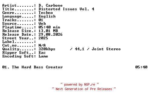 NFO for the release D_Carbone-Distorted_Issues_Vol_4-SINGLE-WEB-2025-XTC_iNT by XTC_iNT