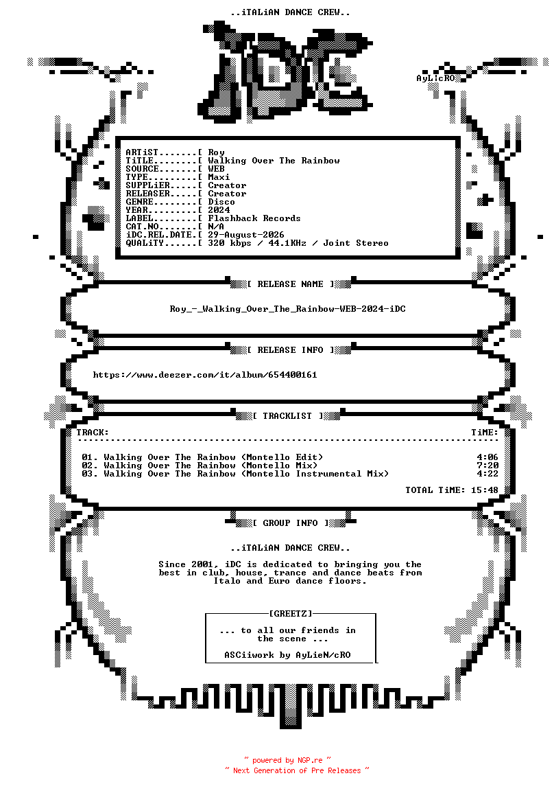 NFO for the release Roy_-_Walking_Over_The_Rainbow-WEB-2024-iDC by iDC