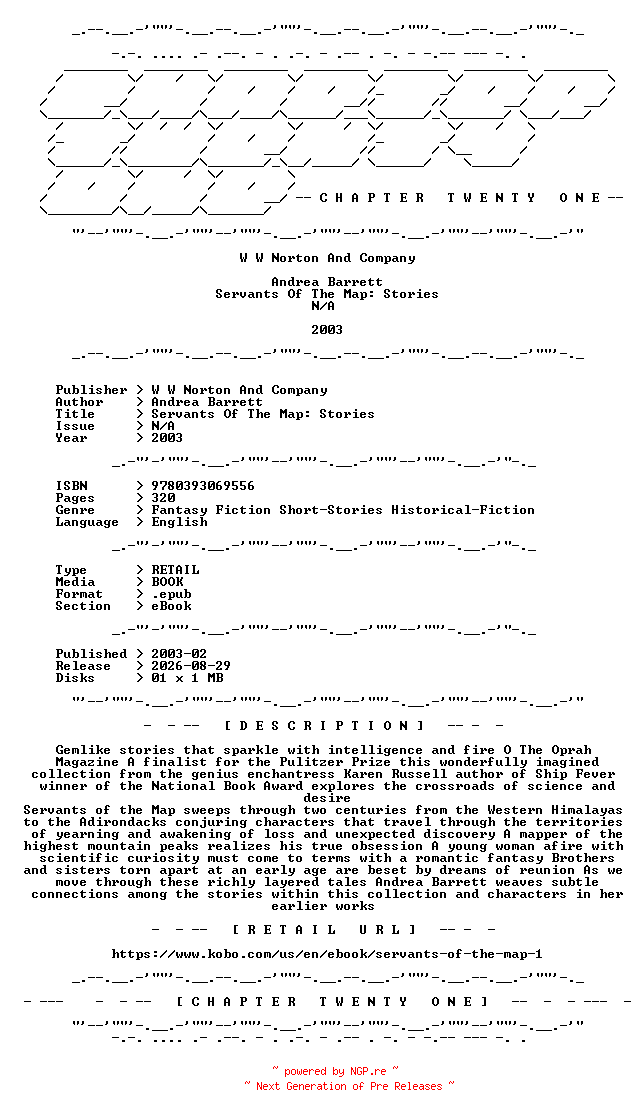 NFO for the release Andrea.Barrett.-.Servants.Of.The.Map.Stories.2003.RETAIL.EPUB.eBook-CTO by CTO
