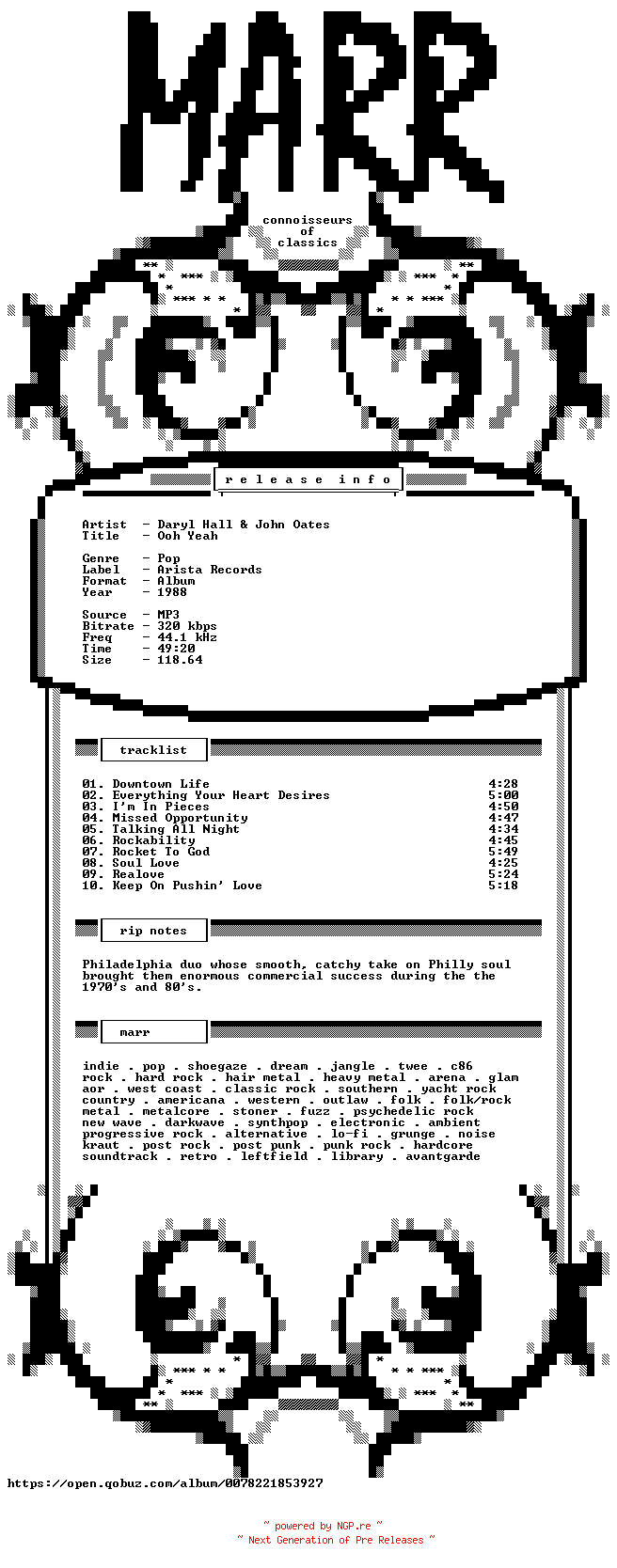 NFO for the release Daryl_Hall_And_John_Oates-Ooh_Yeah-WEB-1988-MARR by MARR