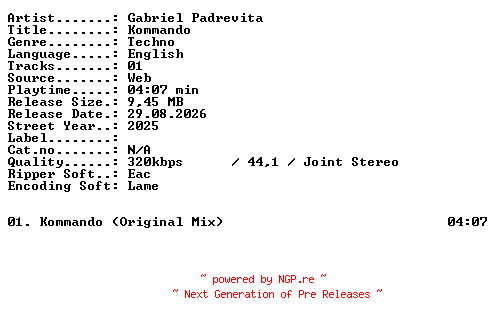 NFO for the release Gabriel_Padrevita-Kommando-SINGLE-WEB-2025-XTC_iNT by XTC_iNT