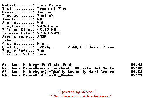 NFO for the release Luca_Maier-Drums_of_Fire-WEB-2025-XTC_iNT by XTC_iNT