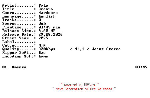 NFO for the release Palo-Amenra-SINGLE-WEB-2025-XTC_iNT by XTC_iNT