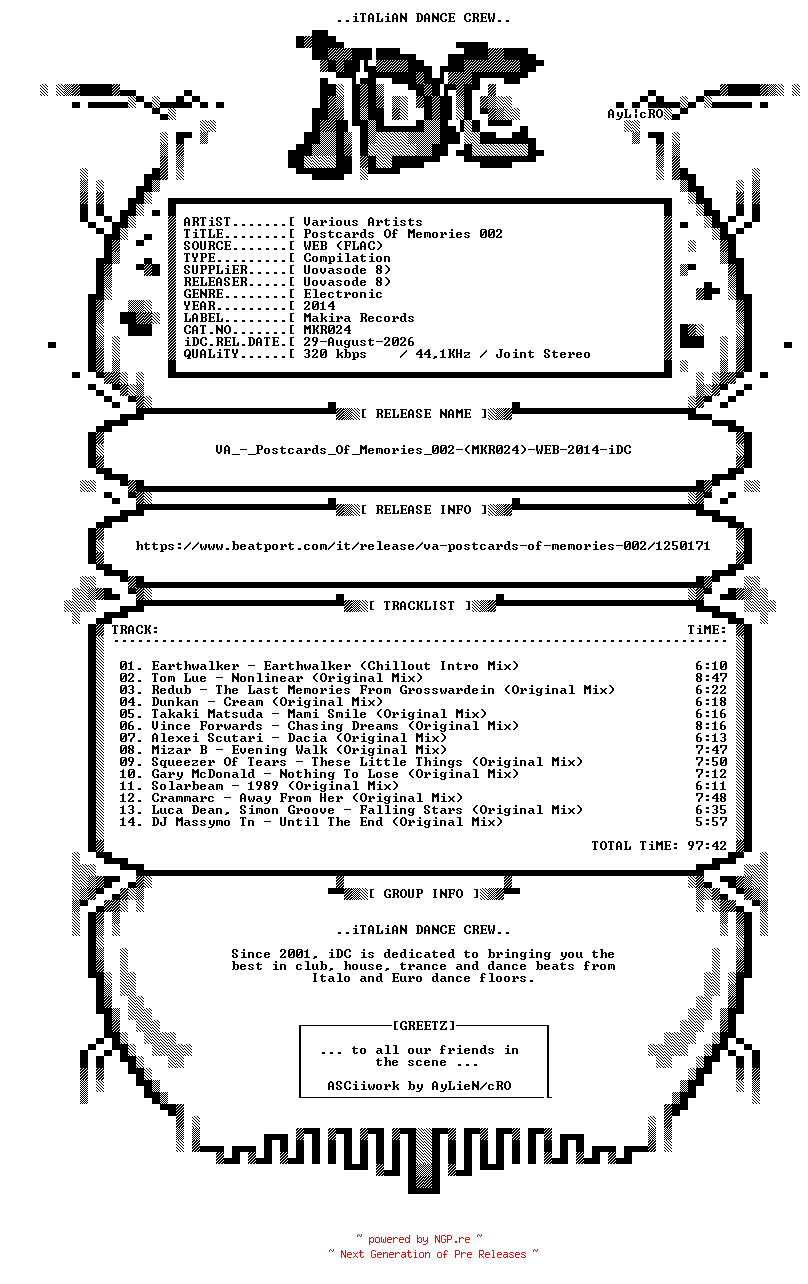 NFO for the release VA_-_Postcards_Of_Memories_002-(MKR024)-WEB-2014-iDC by iDC