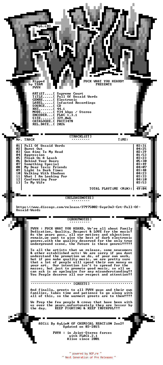 NFO for the release Supreme_Court-Full_Of_Unsaid_Words-CD-FLAC-2026-FWYH by FWYH