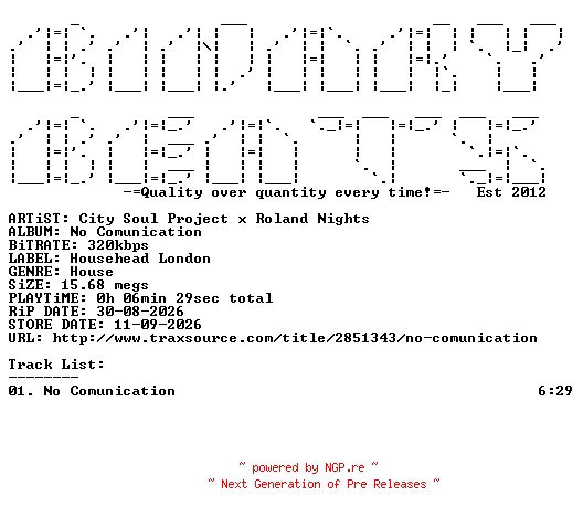NFO for the release City_Soul_Project_x_Roland_Nights-No_Comunication-(HH068)-SINGLE-WEB-2026-BB by BB