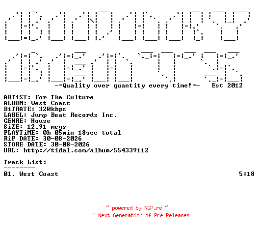 NFO for the release For_The_Culture-West_Coast-(JBR064)-SINGLE-WEB-2026-BB by BB