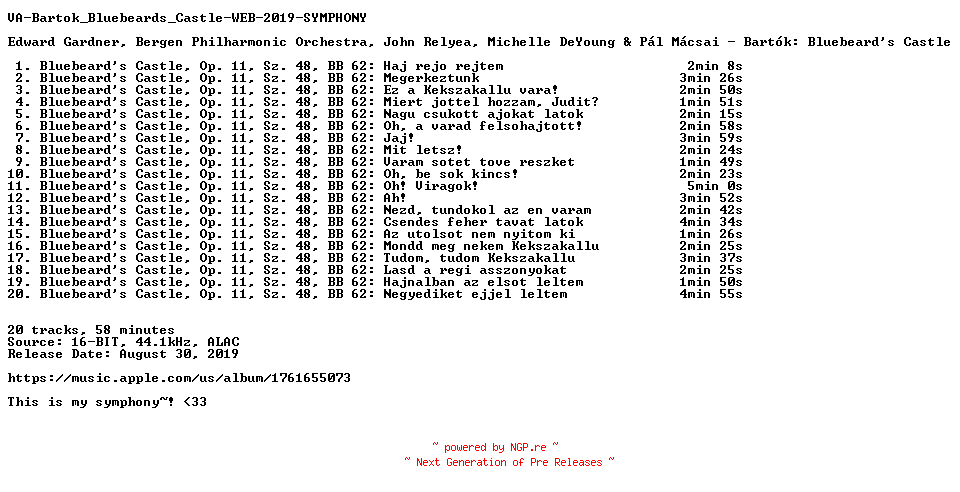 NFO for the release VA-Bartok_Bluebeards_Castle-WEB-2019-SYMPHONY by SYMPHONY