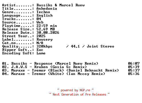 NFO for the release Bassiks_and_Marcel_Ruew-Anhedonia-WEB-2025-XTC_iNT by XTC_iNT