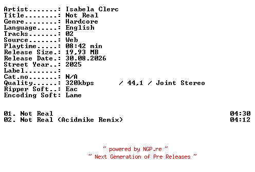 NFO for the release Isabela_Clerc-Not_Real-WEB-2025-XTC_iNT by XTC_iNT