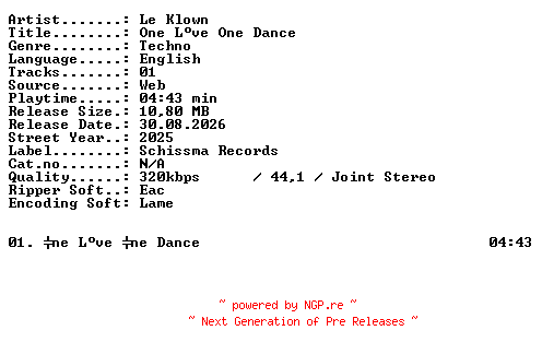 NFO for the release Le_Klown-One_Lve_One_Dance-SINGLE-WEB-2025-XTC_iNT by XTC_iNT