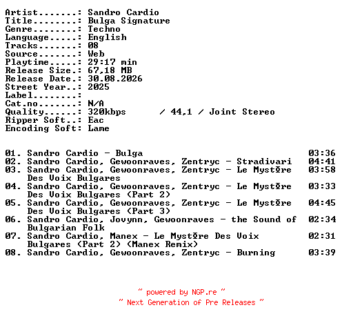 NFO for the release Sandro_Cardio-Bulga_Signature-WEB-2025-XTC_iNT by XTC_iNT
