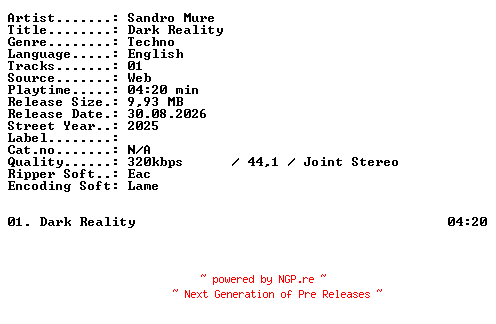 NFO for the release Sandro_Mure-Dark_Reality-SINGLE-WEB-2025-XTC_iNT by XTC_iNT