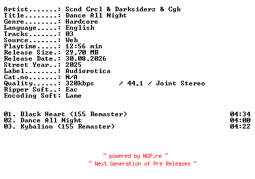 NFO for the release Scnd_Crcl_and_Darksiderz_and_Cgk-Dance_All_Night-WEB-2025-XTC_iNT by XTC_iNT