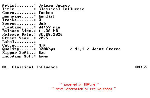 NFO for the release Valera_Unusov-Classical_Influence-SINGLE-WEB-2025-XTC_iNT by XTC_iNT