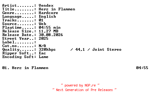 NFO for the release Vendex-Herz_in_Flammen-SINGLE-WEB-2025-XTC_iNT by XTC_iNT