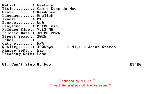 NFO for the release Warface-Cant_Stop_Us_Now-SINGLE-WEB-2025-XTC_iNT by XTC_iNT