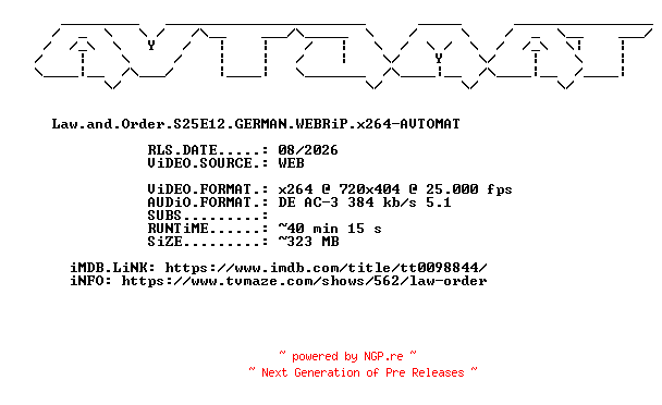 NFO for the release Law.and.Order.S25E12.GERMAN.WEBRiP.x264-AVTOMAT by AVTOMAT