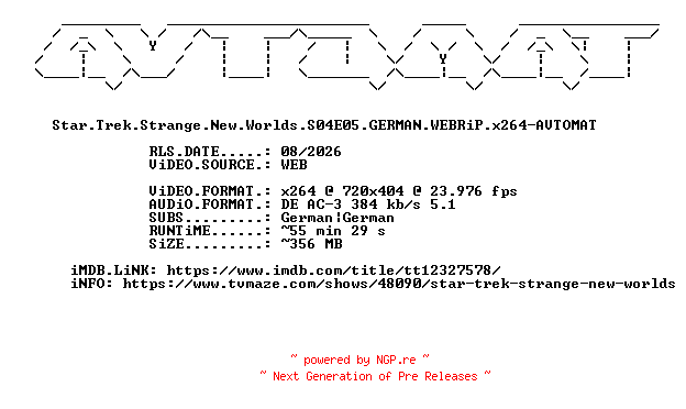 NFO for the release Star.Trek.Strange.New.Worlds.S04E05.GERMAN.WEBRiP.x264-AVTOMAT by AVTOMAT