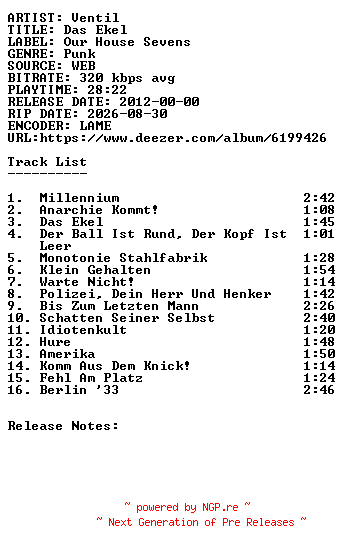 NFO for the release Ventil-Das_Ekel-WEB-DE-2012-SDR by SDR