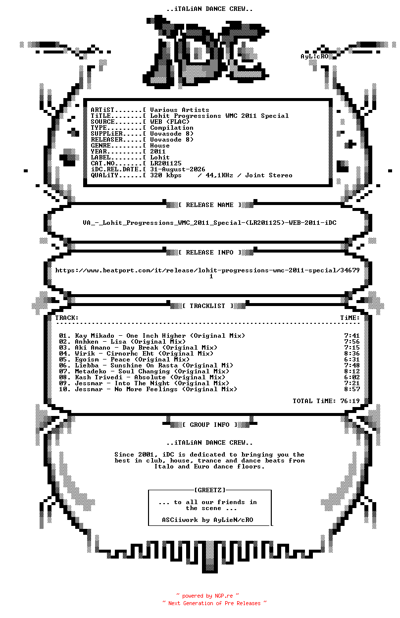 NFO for the release VA_-_Lohit_Progressions_WMC_2011_Special-(LR201125)-WEB-2011-iDC by iDC