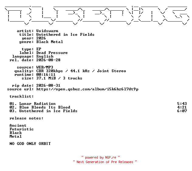 NFO for the release Voidswarm-Untethered_in_Ice_Fields-EP-WEB-2026-BLEEDiNG by BLEEDiNG