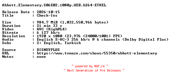 NFO for the release Abbott.Elementary.S06E02.1080p.WEB.h264-ETHEL by ETHEL