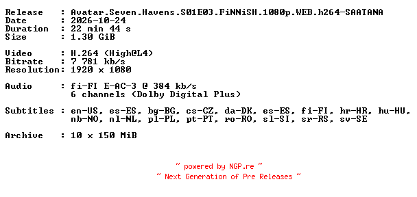NFO for the release Avatar.Seven.Havens.S01E03.FiNNiSH.1080p.WEB.h264-SAATANA by SAATANA