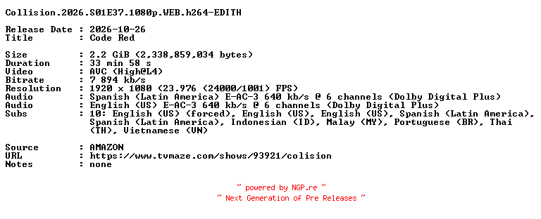 NFO for the release Collision.2026.S01E37.1080p.WEB.h264-EDITH by EDITH