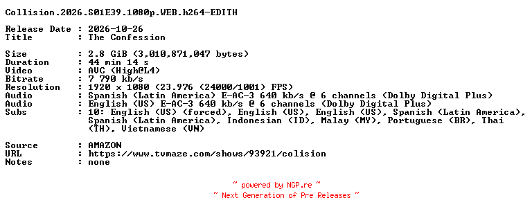 NFO for the release Collision.2026.S01E39.1080p.WEB.h264-EDITH by EDITH