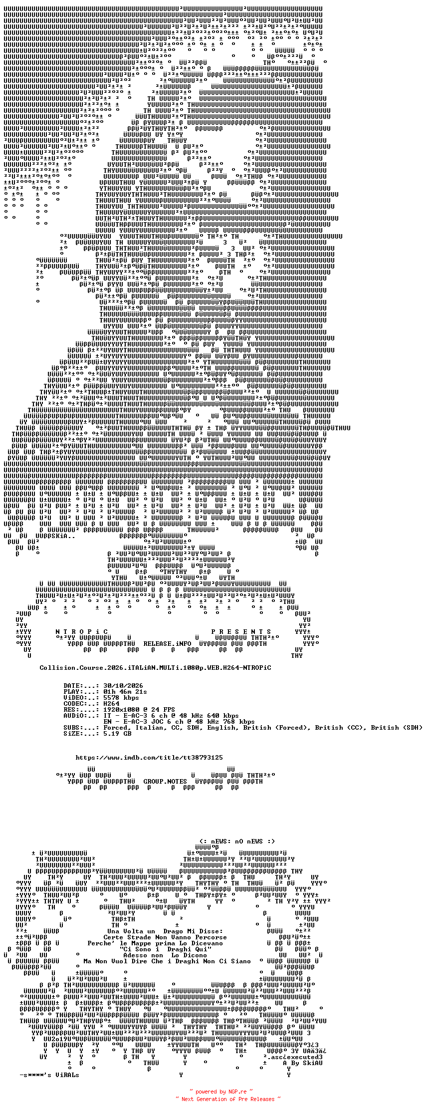 NFO for the release Collision.Course.2026.iTALiAN.MULTi.1080p.WEB.H264-NTROPiC by NTROPiC