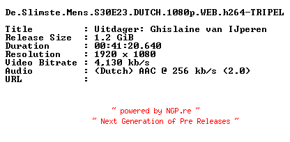 NFO for the release De.Slimste.Mens.S30E23.DUTCH.1080p.WEB.h264-TRIPEL by TRIPEL