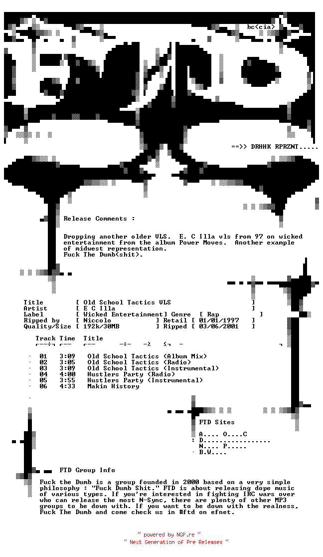 NFO for the release E_C_Illa-Old_School_Tactics_VLS-1997-FTD by FTD