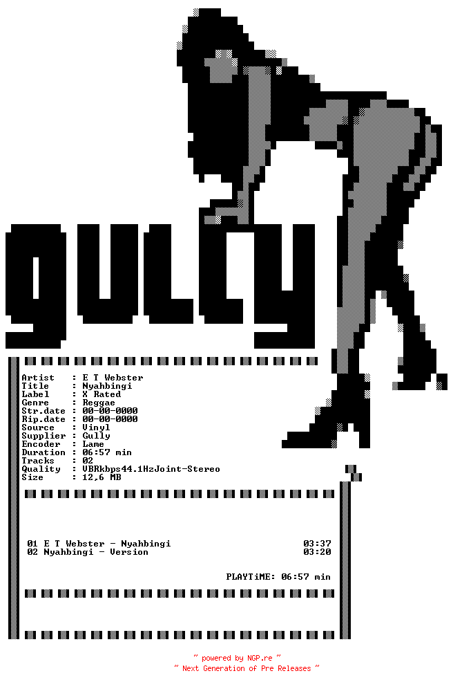 NFO for the release E_T_Webster-Nyahbingi-VLS-199x-Gully by Gully