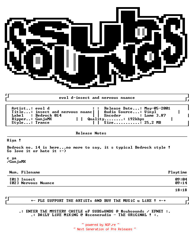 NFO for the release Evol_D-Insect_And_Nervous_Nuance-Vinyl-2001-SND by SND