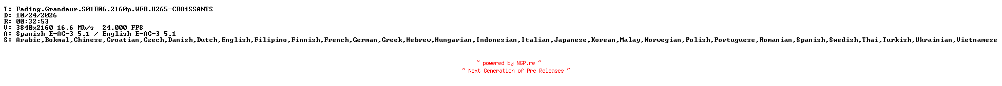 NFO for the release Fading.Grandeur.S01E06.2160p.WEB.H265-CROiSSANTS by CROiSSANTS