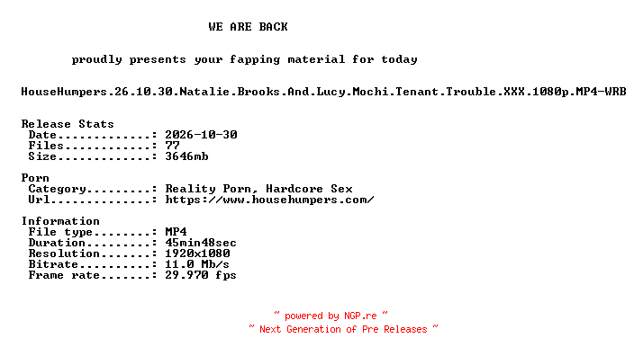 NFO for the release HouseHumpers.26.10.30.Natalie.Brooks.And.Lucy.Mochi.Tenant.Trouble.XXX.1080p.MP4-WRB by WRB