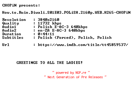 NFO for the release How.to.Ruin.Diwali.S01E03.POLiSH.2160p.WEB.H265-CHOPiN by CHOPiN