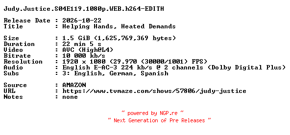 NFO for the release Judy.Justice.S04E119.1080p.WEB.h264-EDITH by EDITH