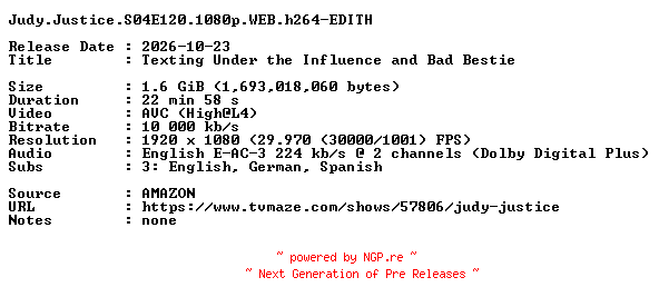 NFO for the release Judy.Justice.S04E120.1080p.WEB.h264-EDITH by EDITH