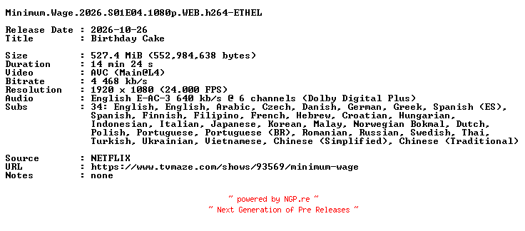 NFO for the release Minimum.Wage.2026.S01E04.1080p.WEB.h264-ETHEL by ETHEL