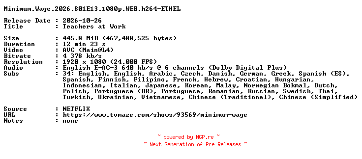 NFO for the release Minimum.Wage.2026.S01E13.1080p.WEB.h264-ETHEL by ETHEL