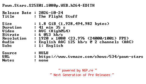 NFO for the release Pawn.Stars.S25E01.1080p.WEB.h264-EDITH by EDITH