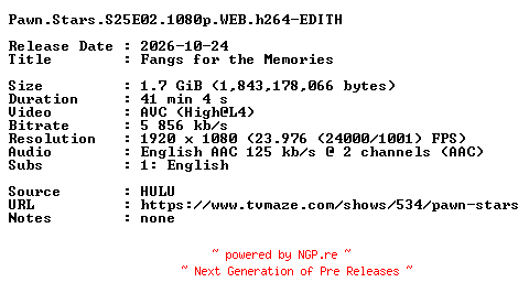 NFO for the release Pawn.Stars.S25E02.1080p.WEB.h264-EDITH by EDITH